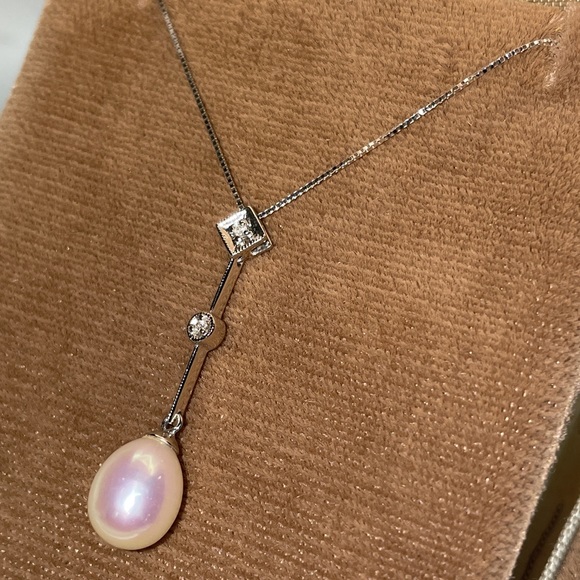 Solid Stamped 14K 585 White Gold Pearl Natural Diamond Pendant for Necklace - Picture 8 of 11
